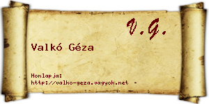 Valkó Géza névjegykártya